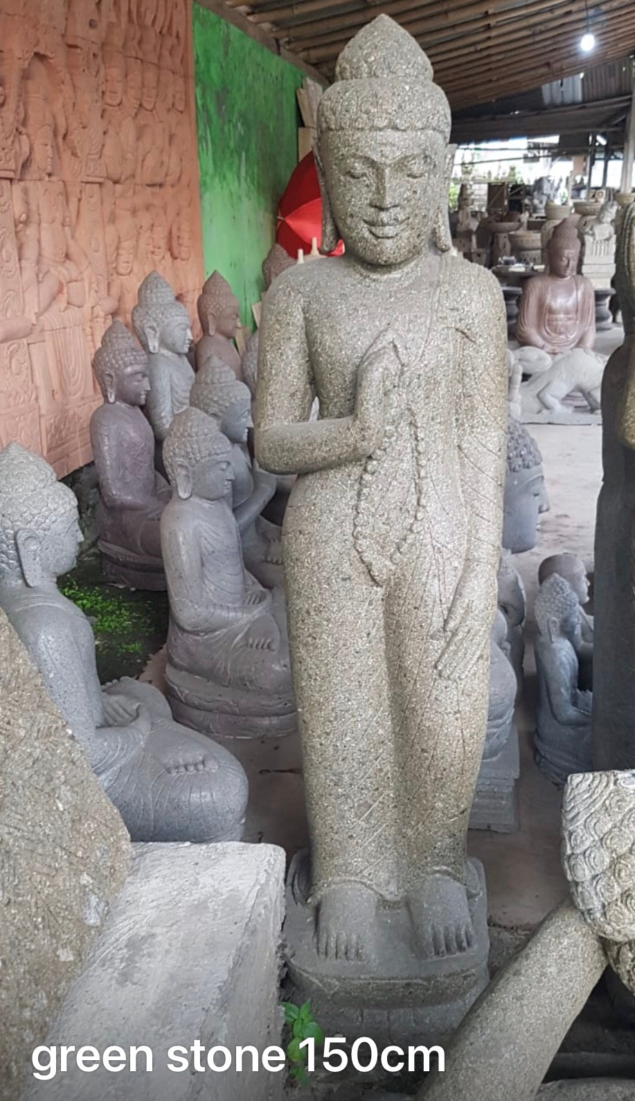 Buddha Standing Greenstone 150cm hands Teaching