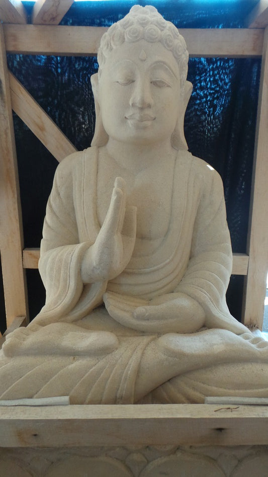 Buddha Handcarved Limestone 60cm sitting hands Chakra/Teaching pose