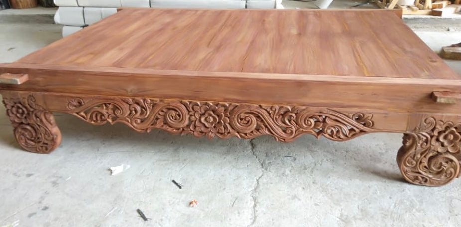 Toyo Kartini Handcarved Recycled Teak Bed base / Daybed Platform Double (natural)