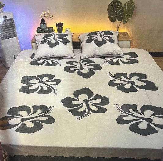 Bed sheet Set Queen Cotton Sewn on Design Panel Batik with Pillow Covers