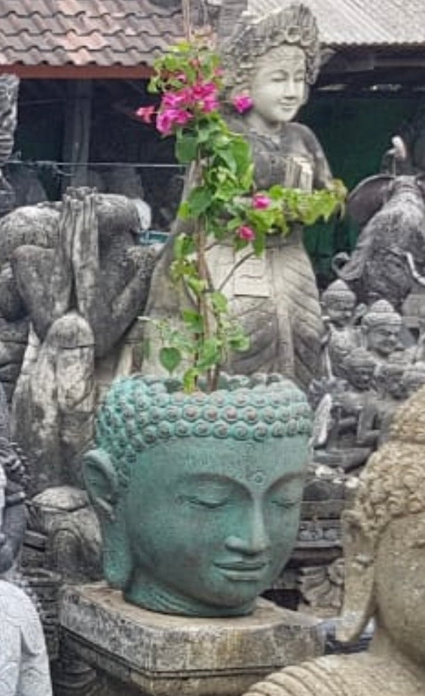 Buddha Head Painted Pot Cement 55cm(h)