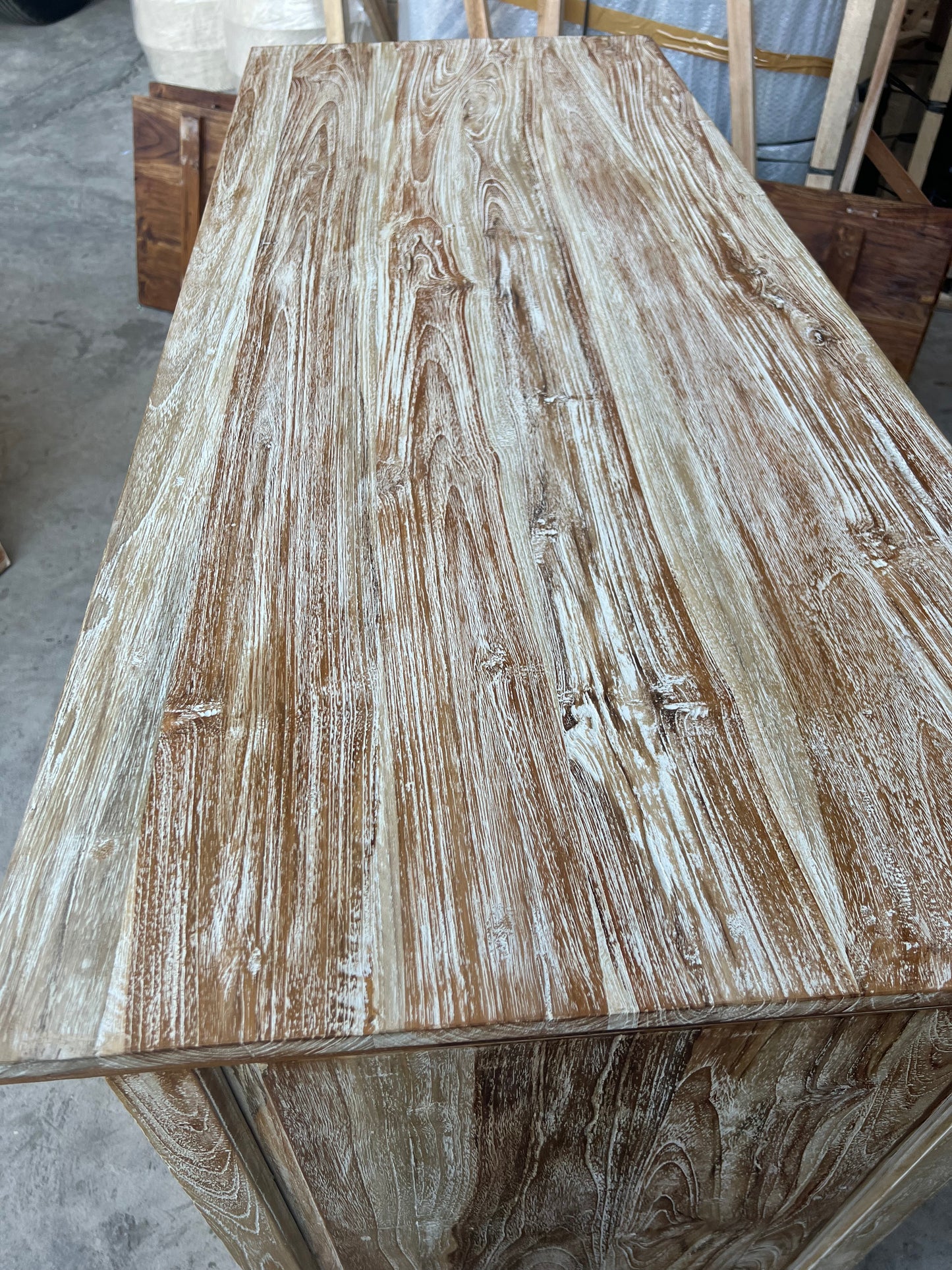 Mas Sideboard/cabinet recycled teakwood with 4 handcarved doors 180cm length