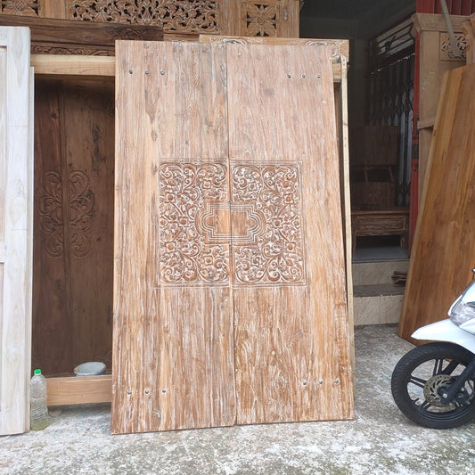 Door Panel set Teak Hand Carved Natural Wash finish