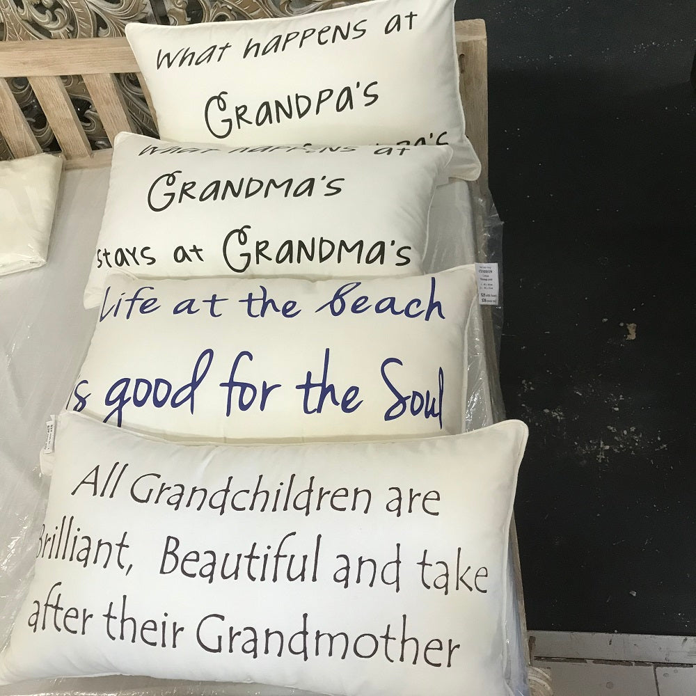 "What happens at Grandma's Stays at Grandma's" quote cushion cover