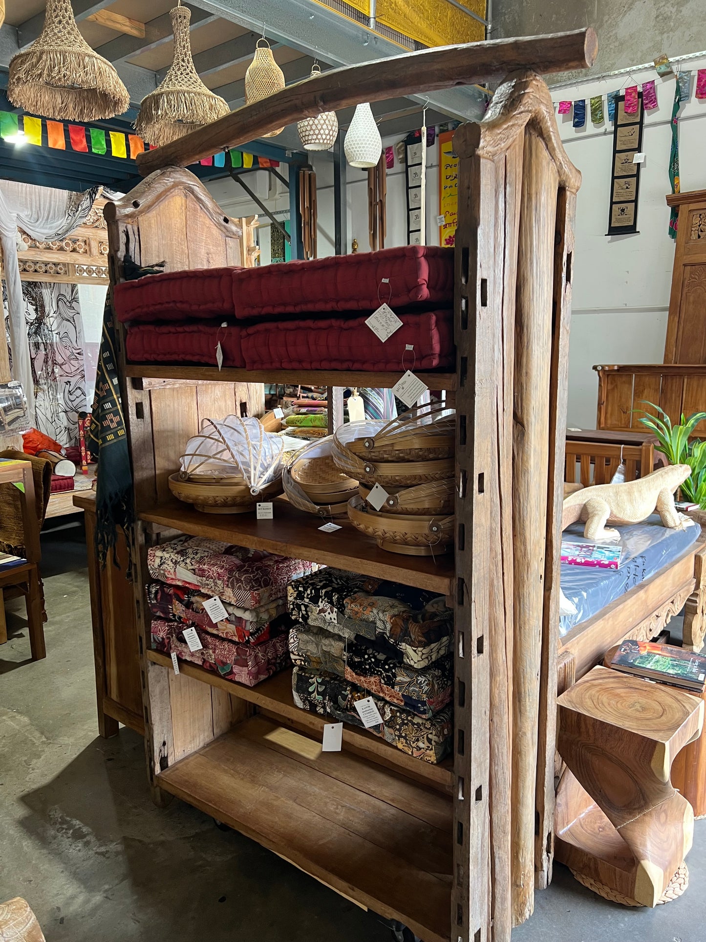 Antique Rustic old Hardwood including old wooden Oxen Bow Yoke wood .4 Shelf Bookcase