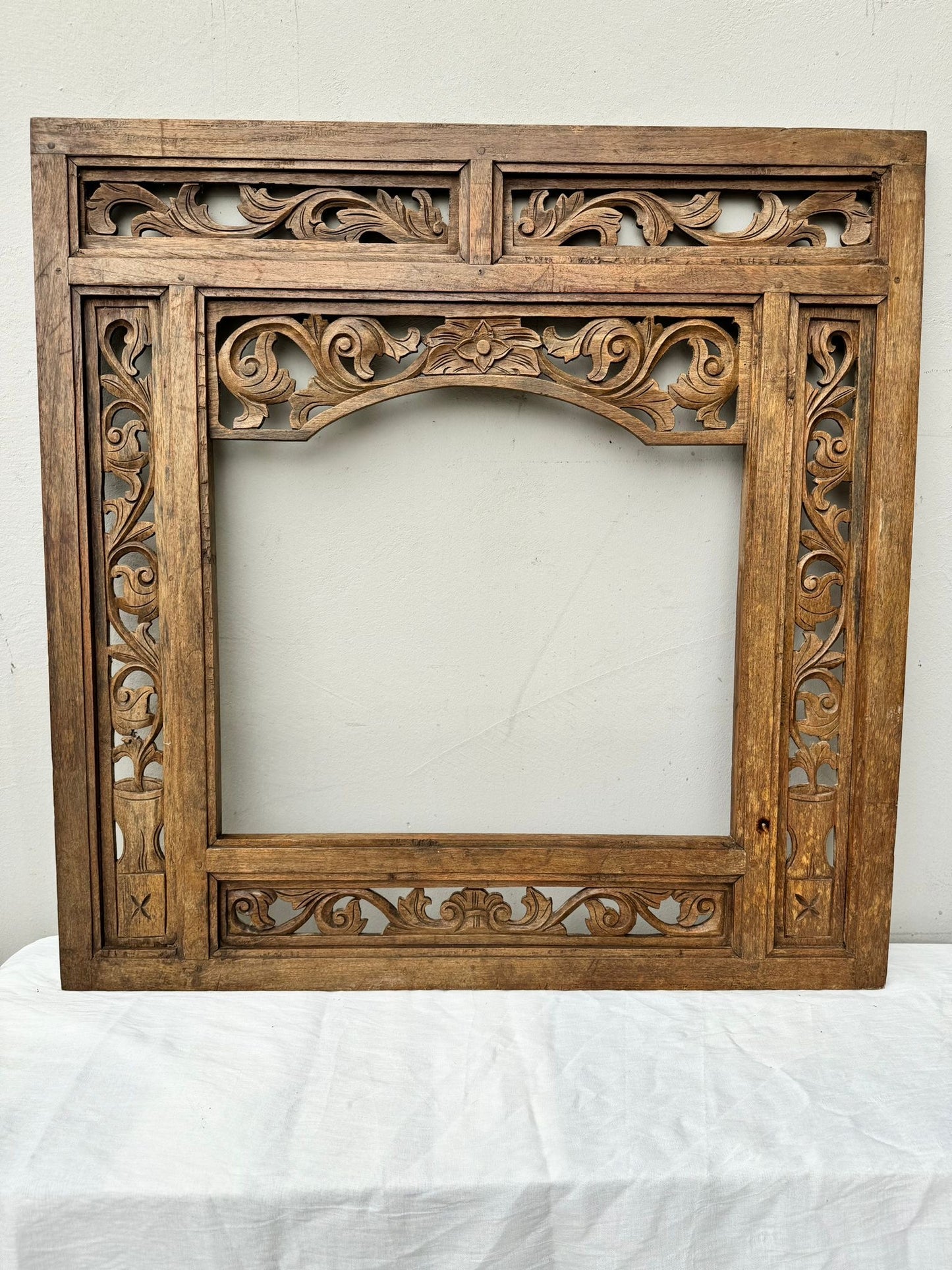 original vintage teak hand carved frame (no mirror)