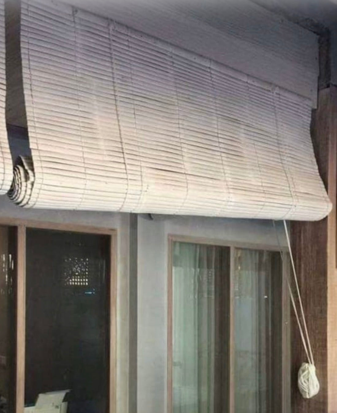 Bamboo Blind White wash painted indoor/outdoor Nylon Cords metal fittings