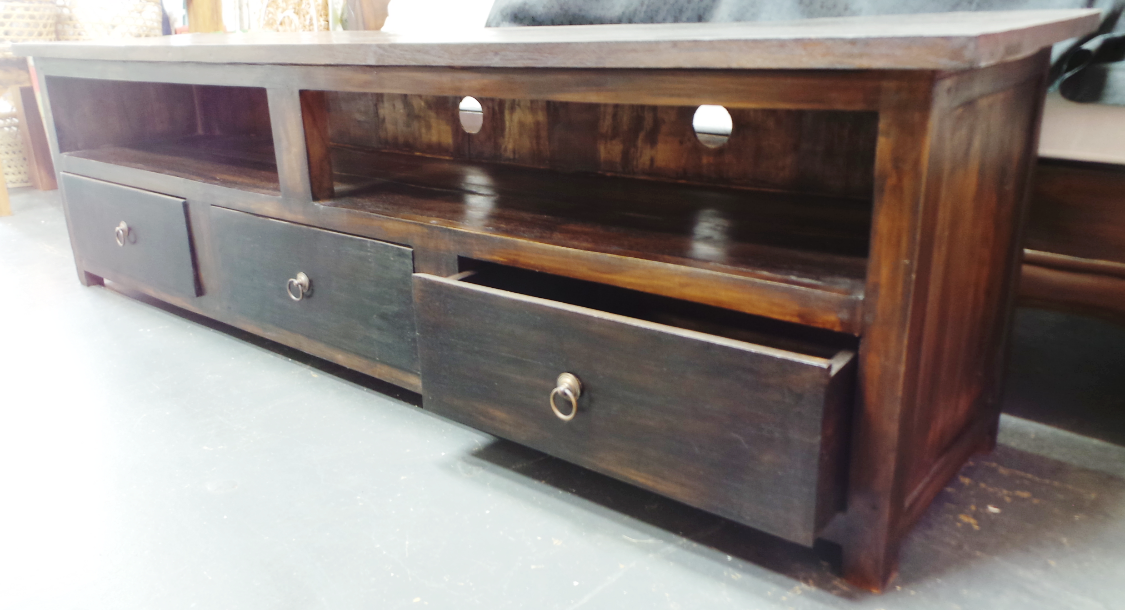 Batubulan Teak Lowline TV cabinet 180cm Dark Teak stain