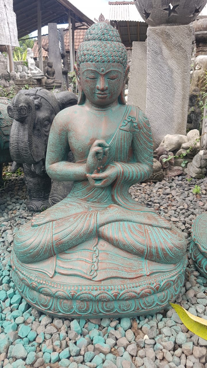 Chakra/teaching Buddha cement 60cm bronze green