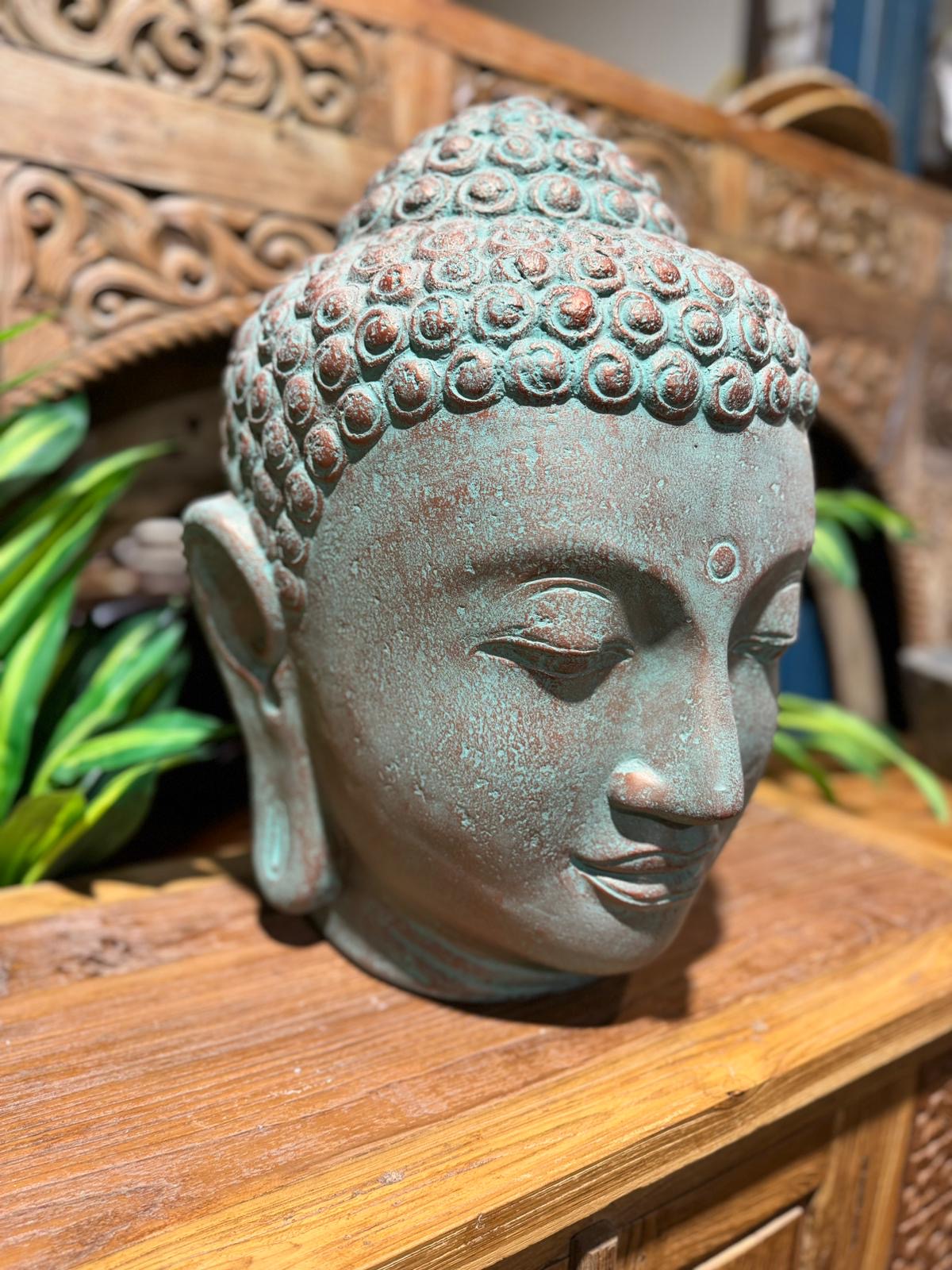 Buddha Head painted cement 2 sizes