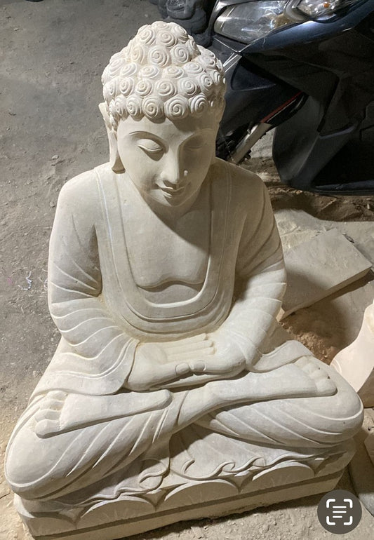 Buddha Handcarved Limestone 60cm sitting in Meditation pose