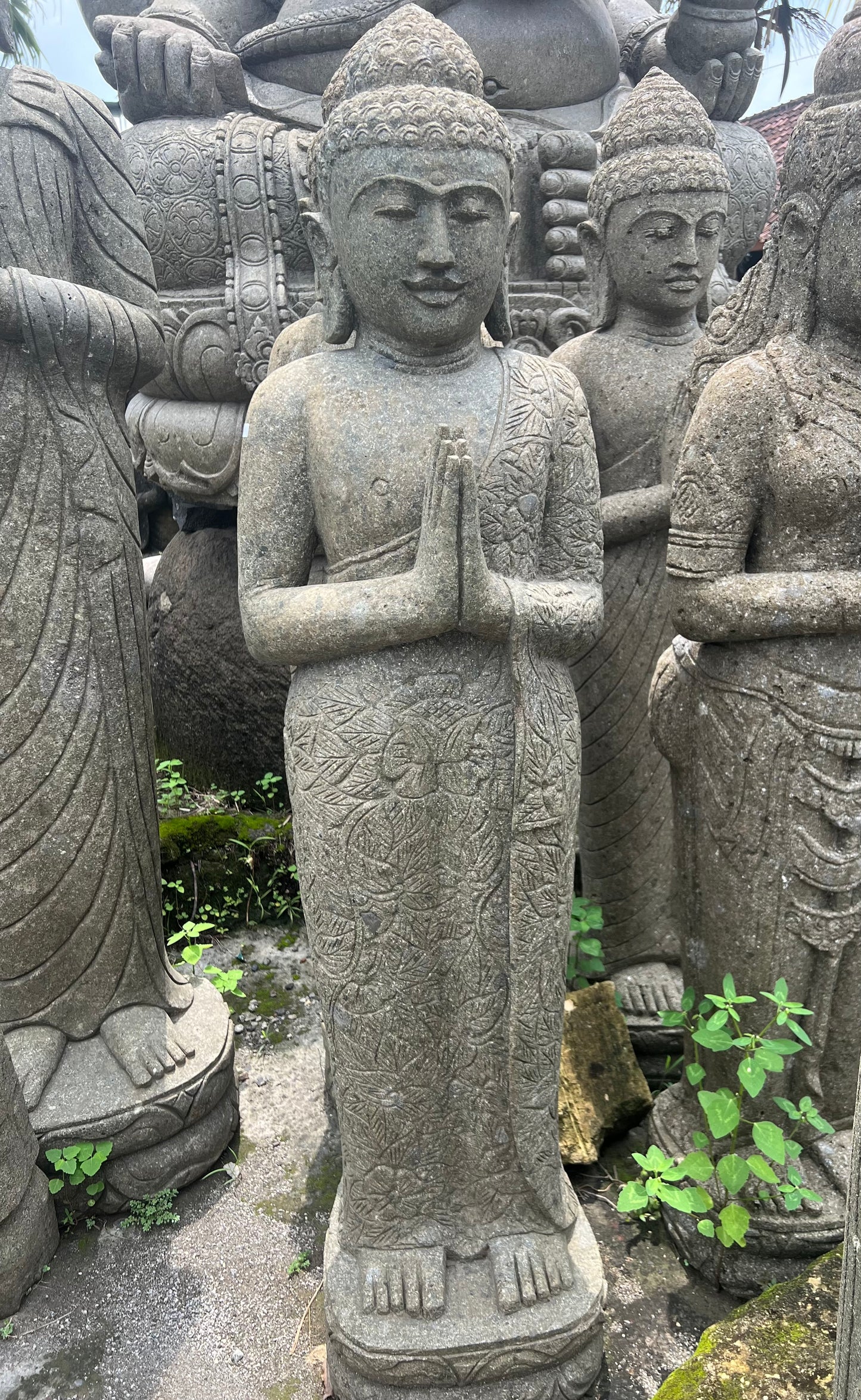 Buddha Standing Greenstone 150cm Namaste/Welcome