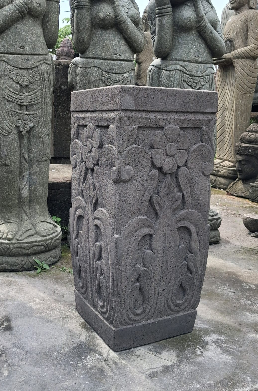 Bird bath/bowl and stand handcarved natural finish cement