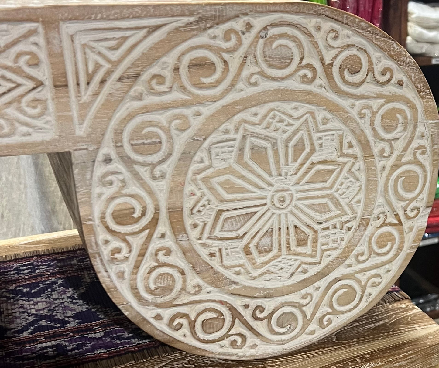 Lowline coffee table 150cm x 40cm x 30cm(h) recycled teakwood.Timor carving