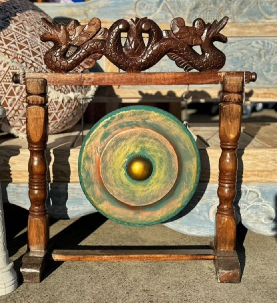 Gong 35cm diameter. Wooden handcarved frame