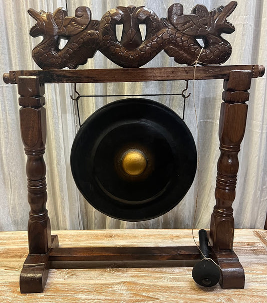 Gong 35cm diameter. Wooden handcarved frame