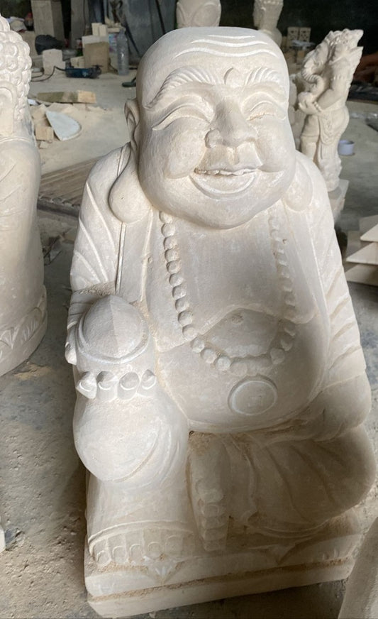 Buddha Laughing Handcarved Limestone 60cm sitting