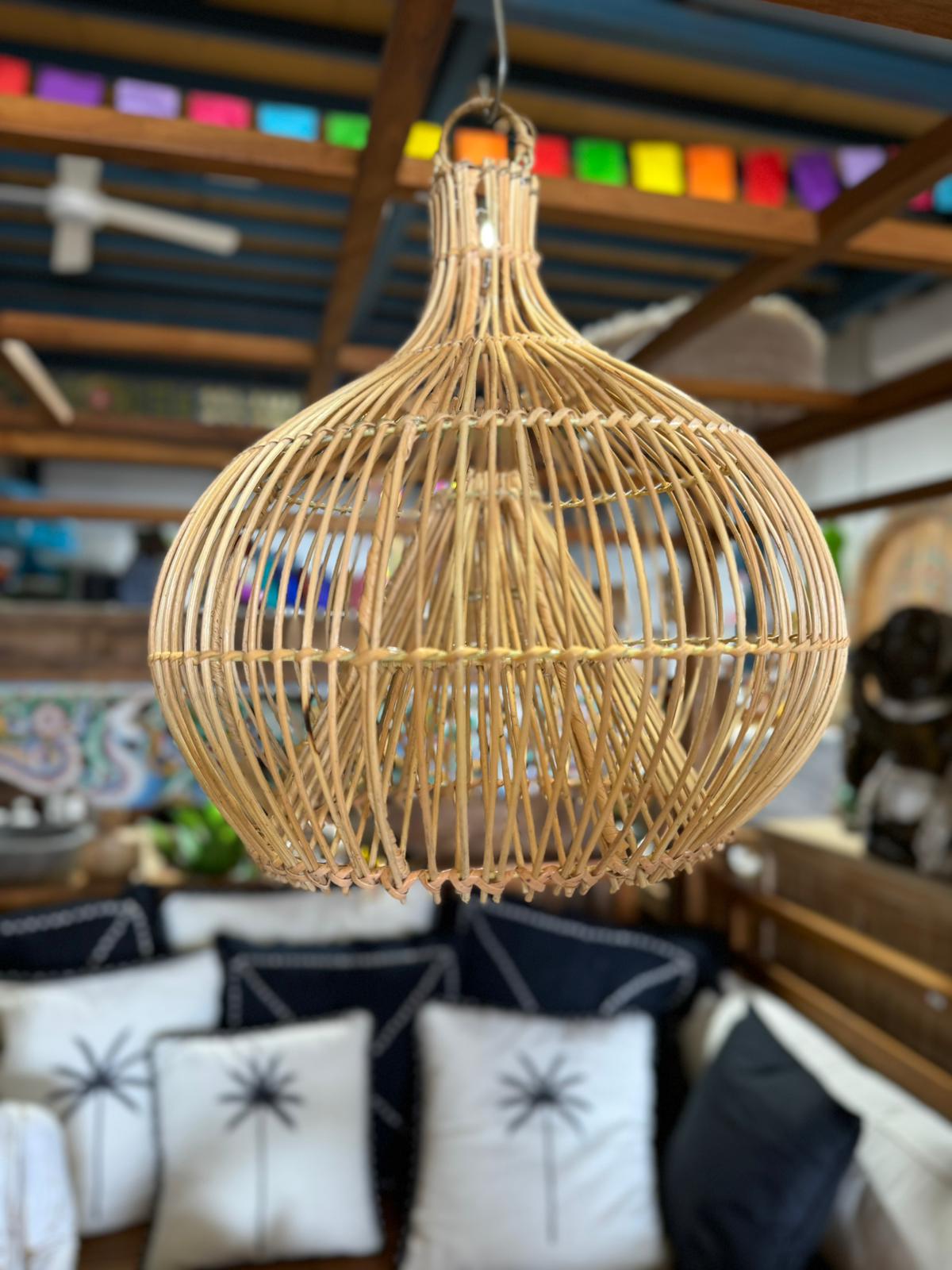 Rattan hand made hanging Light shade Lombok 35cm Natural