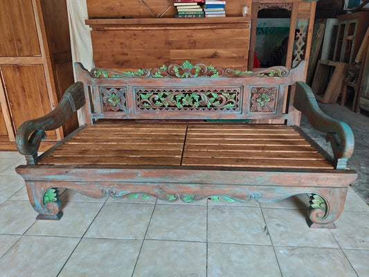 Java Style Carved Recycled Teak Daybed (muted colour)