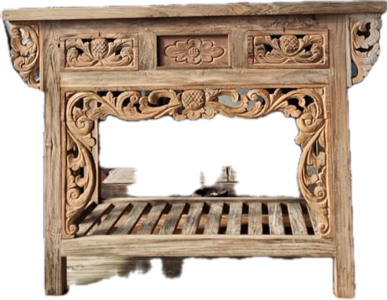 Teakwood (Recycled) Consul / Hall Table/Vanity 2 drawers/shelf Natural Hand Carved