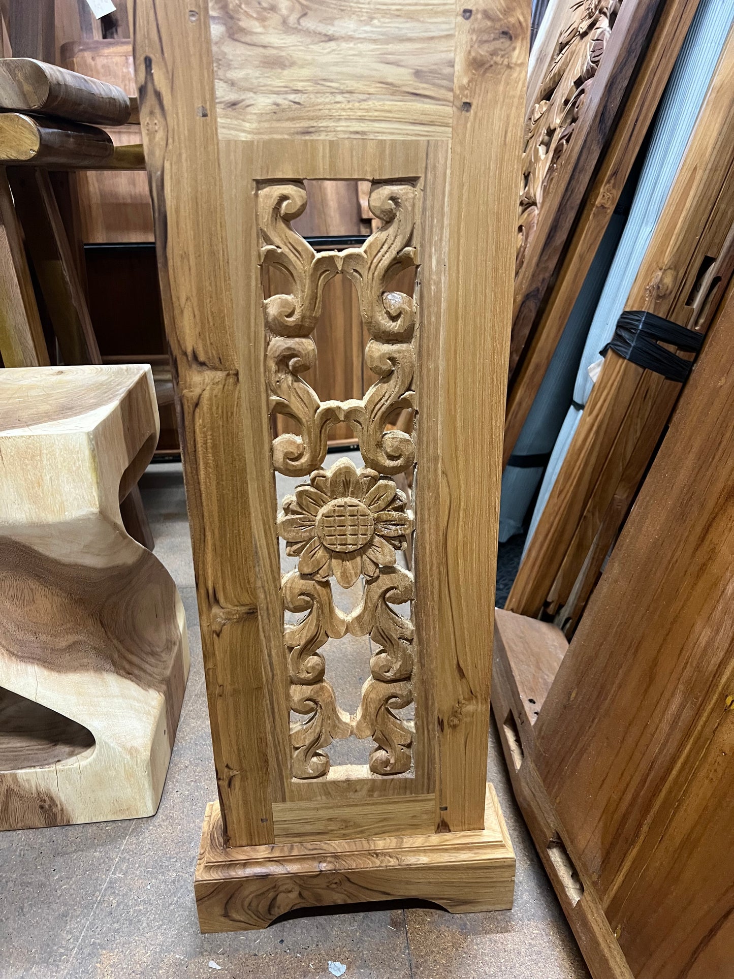 Mas Teak handcarved sides Consul table 100 cm lx 30cm d Natural finish