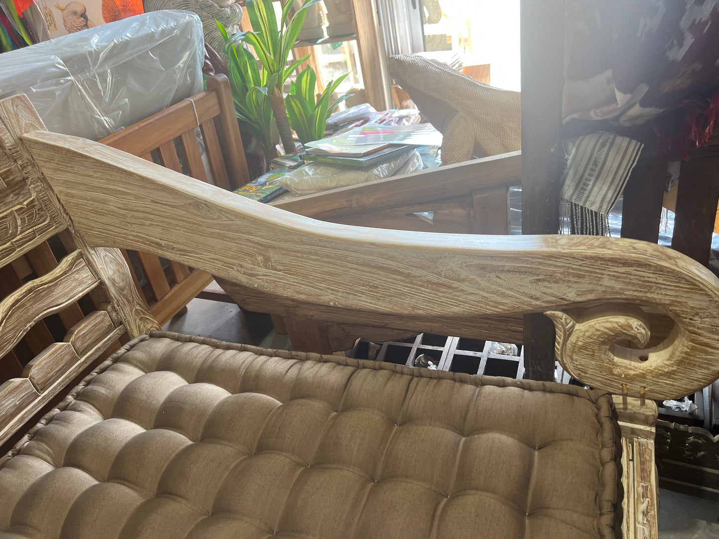 Mas Java refurbished Original Teak Hand Carved Daybed Raw finish