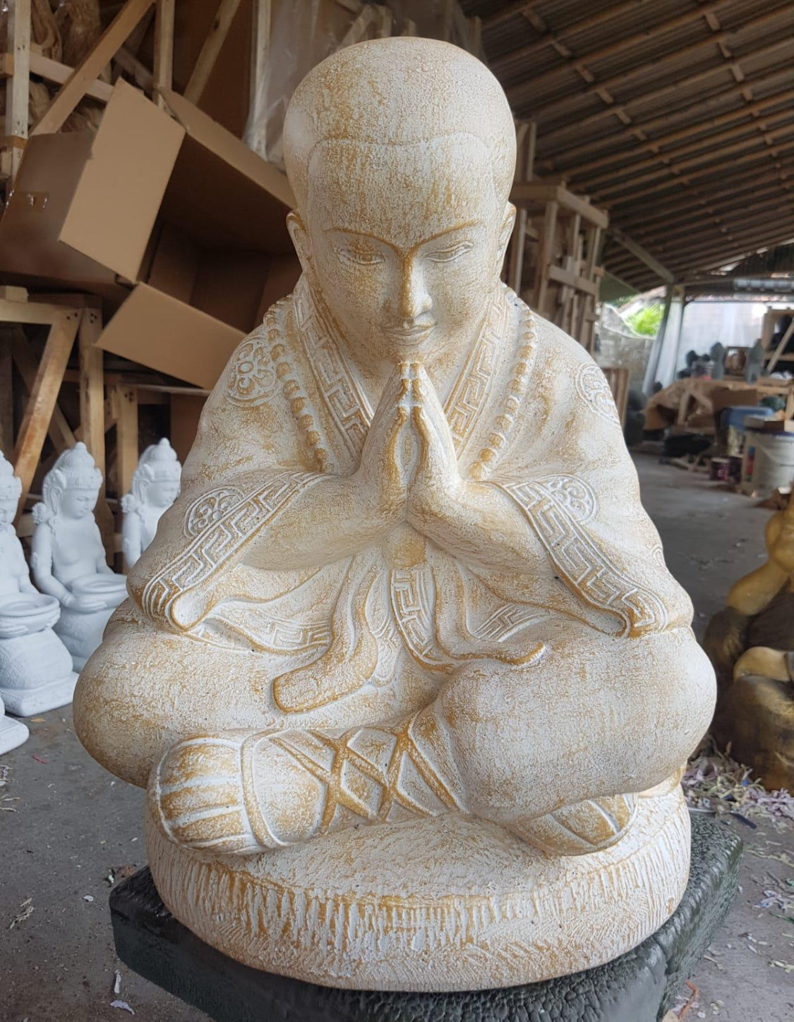 Monk Praying 55cm GRC mix Creamwash