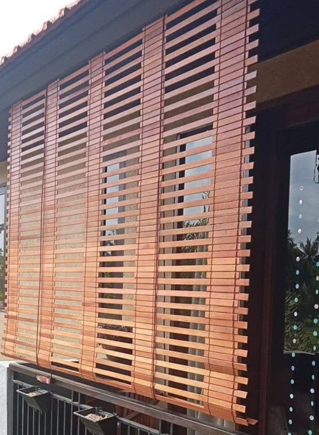Wood slat Roll Up Blind open panel indoor/outdoor Nylon Cords metal fittings