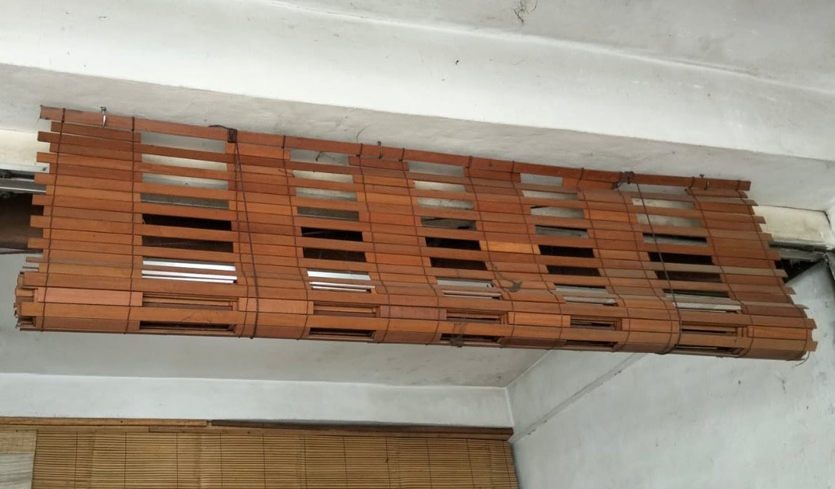 Wood slat Roll Up Blind open panel indoor/outdoor Nylon Cords metal fittings