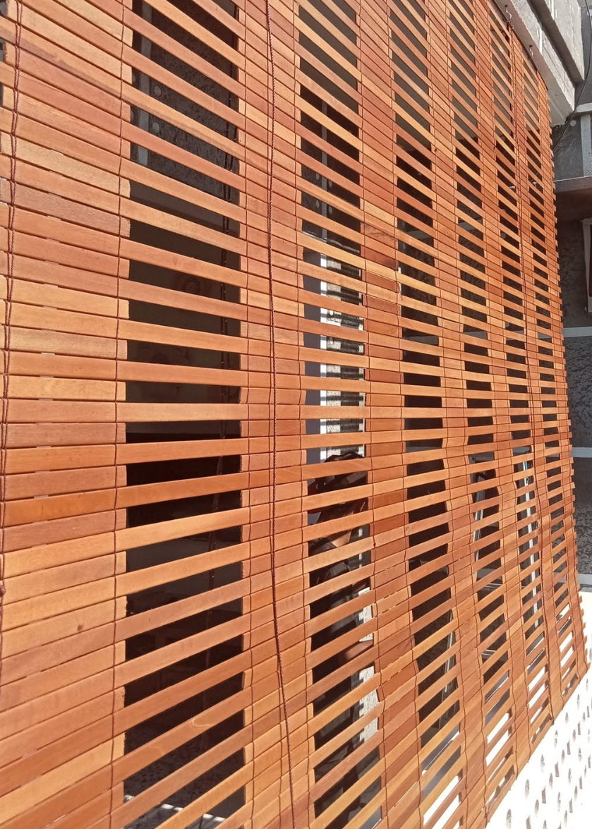 Wood slat Roll Up Blind open panel indoor/outdoor Nylon Cords metal fittings