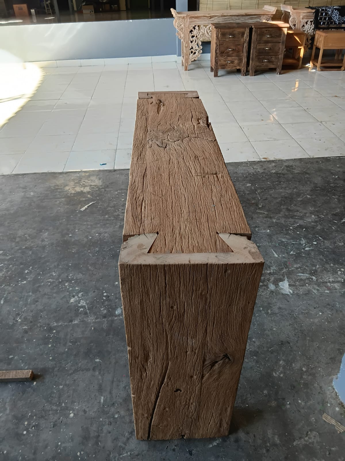 Mas recycled Java Railway Sleeper wood Consul/Side Table 110cm length