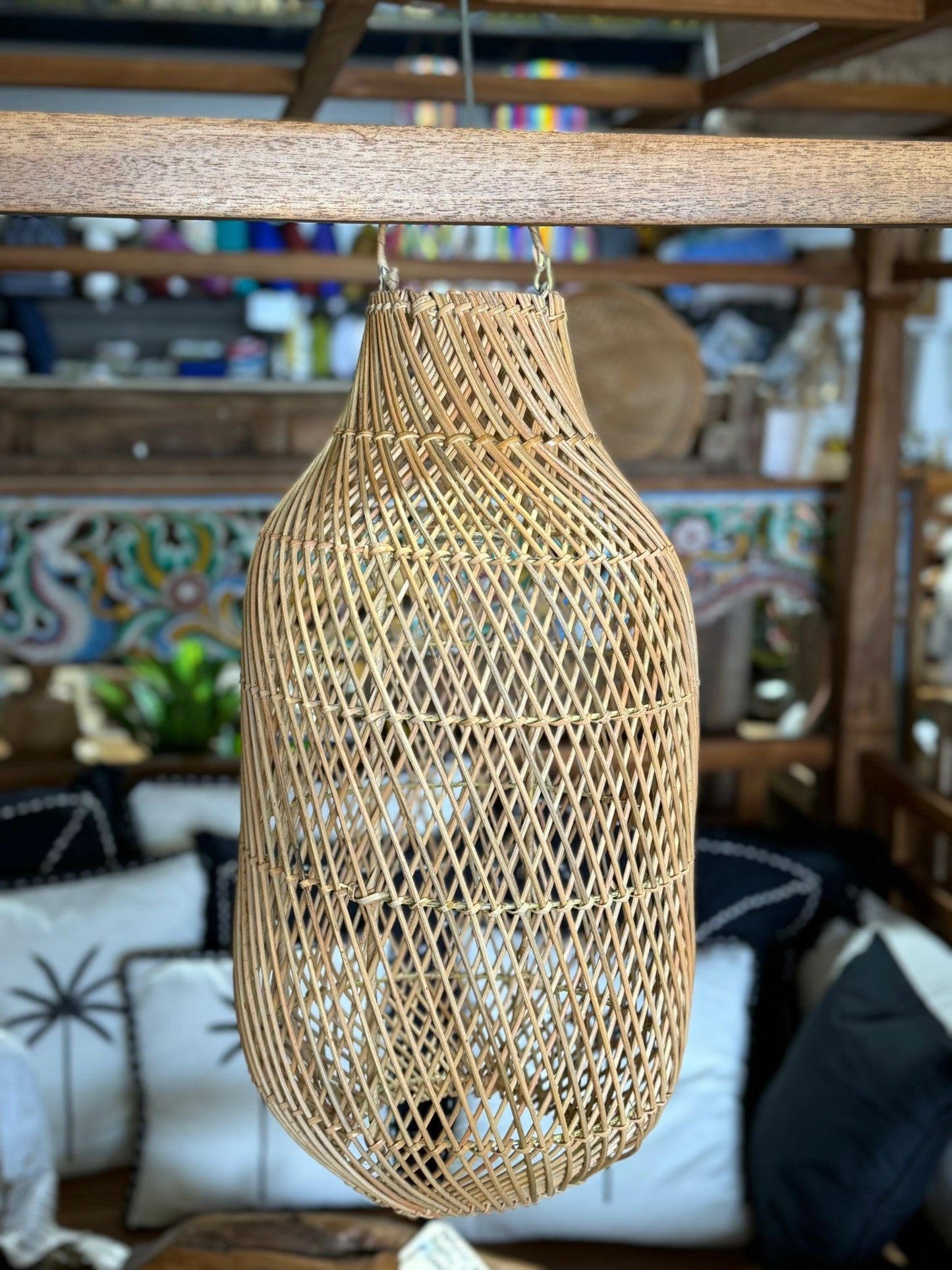 Rattan hand made hanging Light shade 'Gallon' Natural