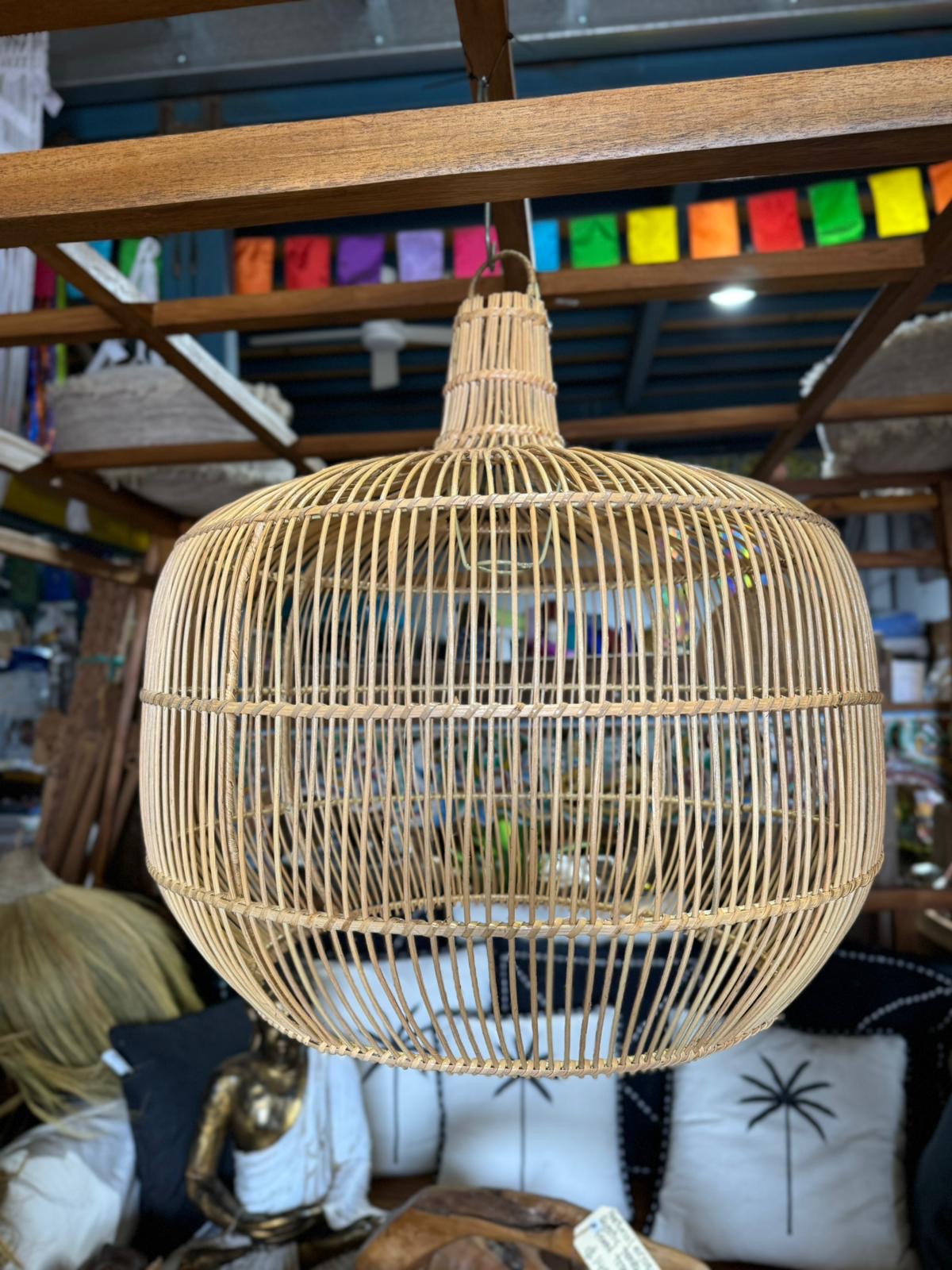 Rattan hand made hanging Light shade Cylinder 50cm x 50cm Natural