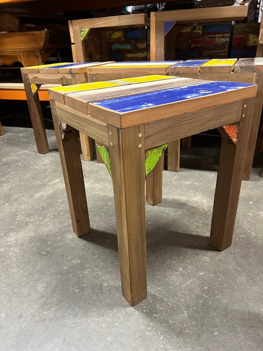 Stool Boat wood with Recycled Teak 35cmx35cmx45cmht