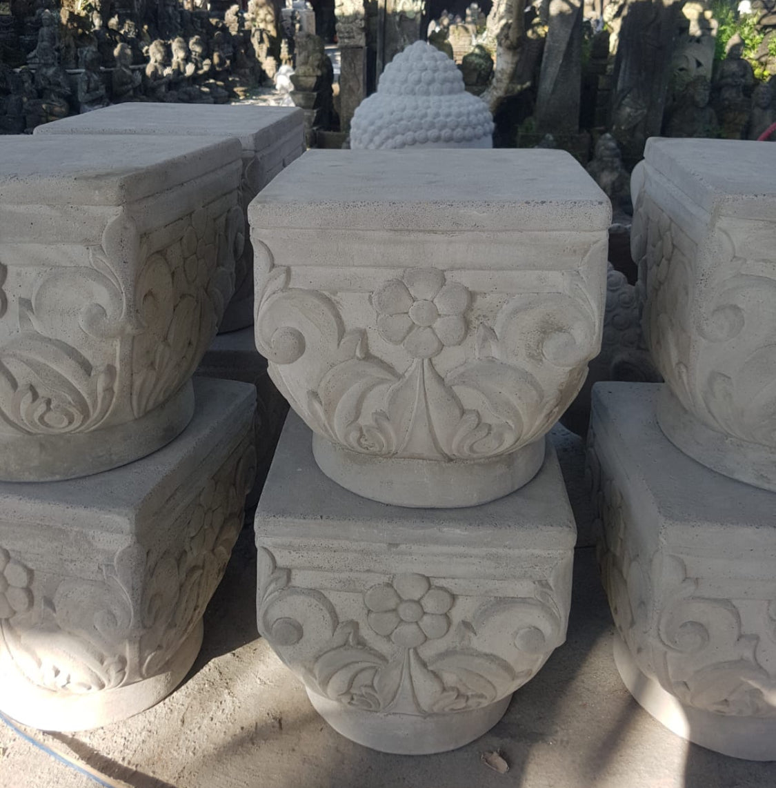 Stand/side table Cement with hand carving 35cm(h)