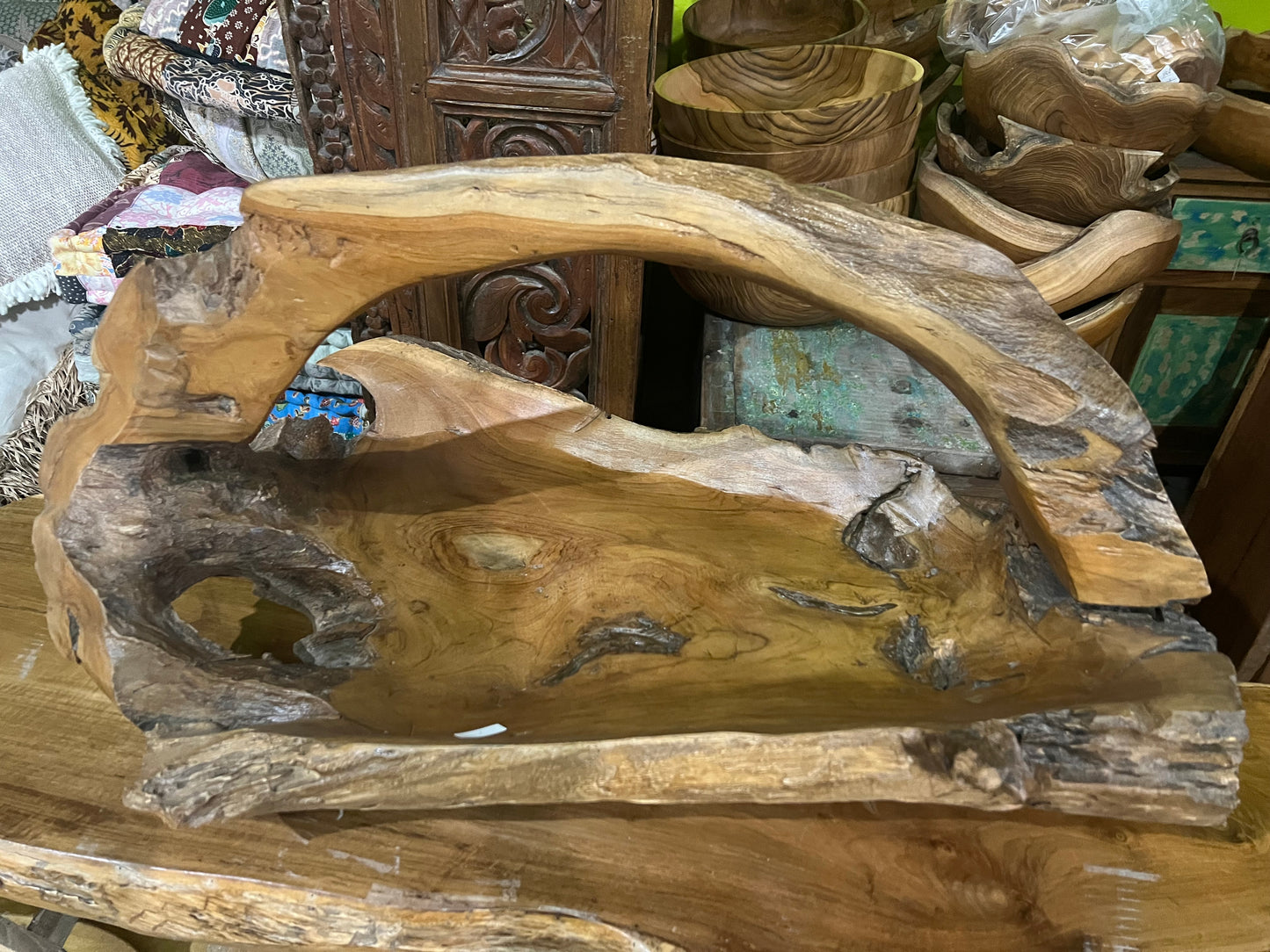 Tray with handle Rustic natural erosion Teak root wood