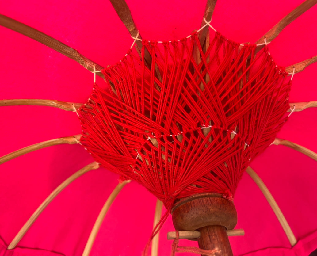 50cm Round Balinese Table Umbrella with wooden pole and stand - Red