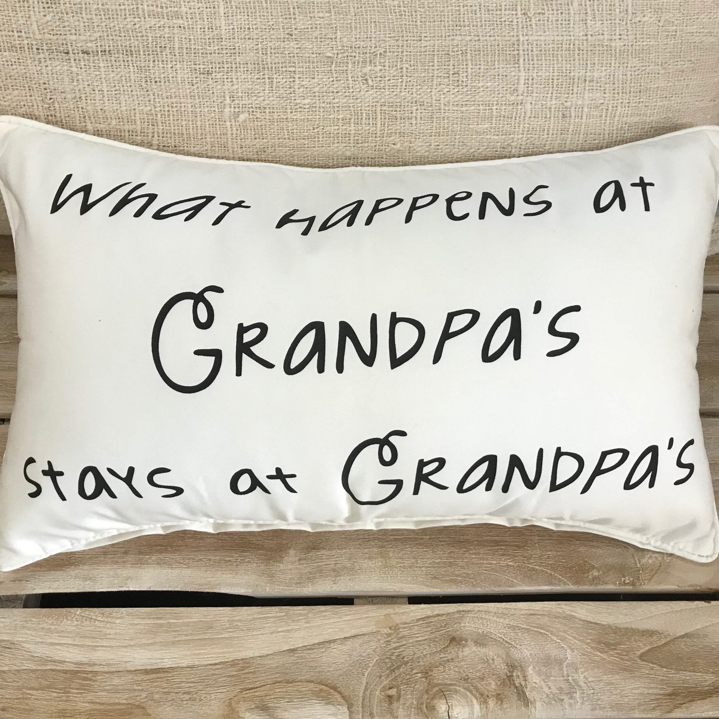 "What happens at Grandpa's Stays at Grandpa's" quote cushion cover