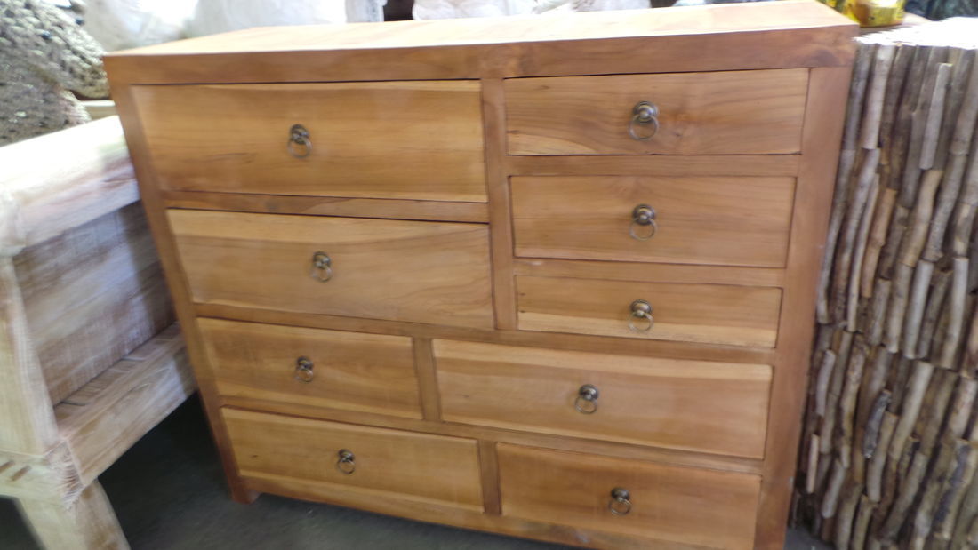 Batubulan Tallboy Recycled Teak 9 drawer cabinet 1 mtr length
