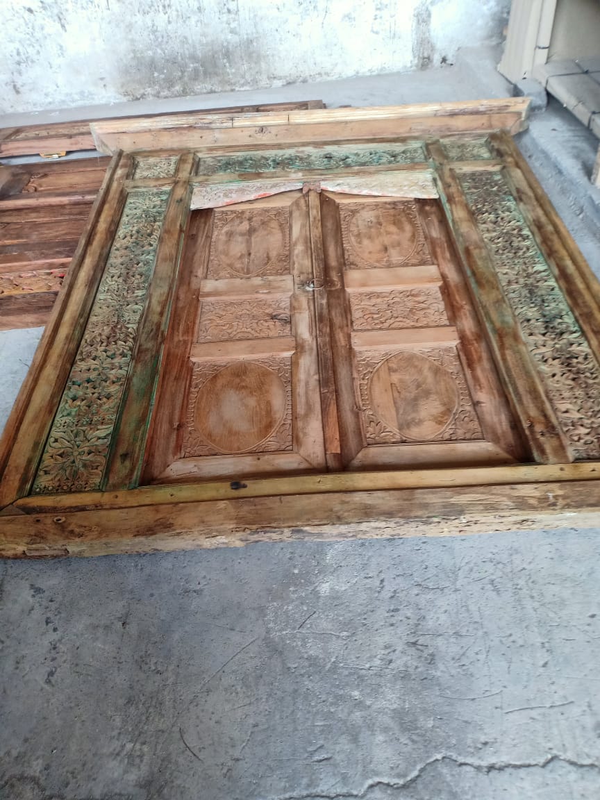 Antique Original Pre used Javanese Teak Door natural finish with carving