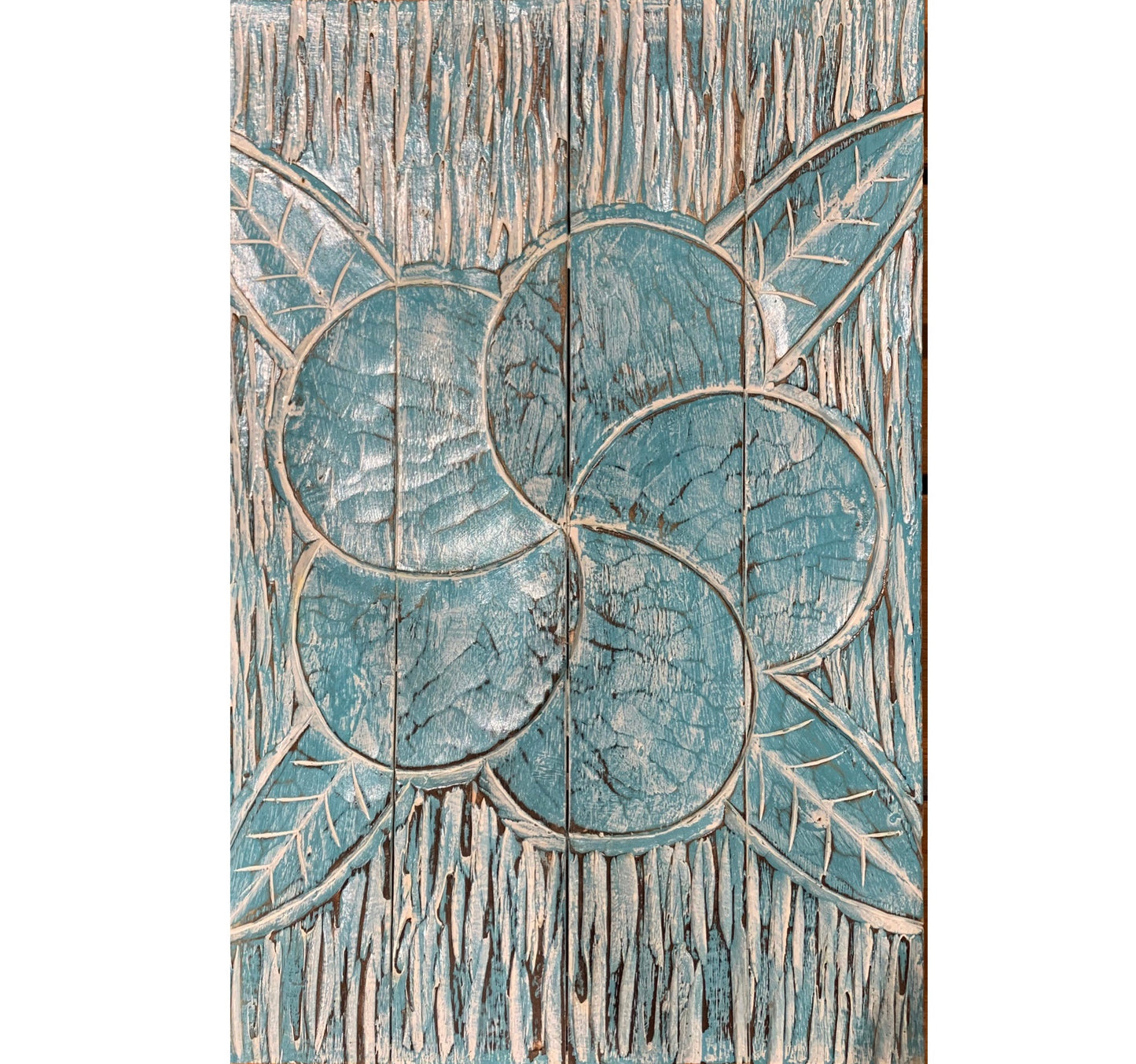 Timber hand carved Frangipani panel