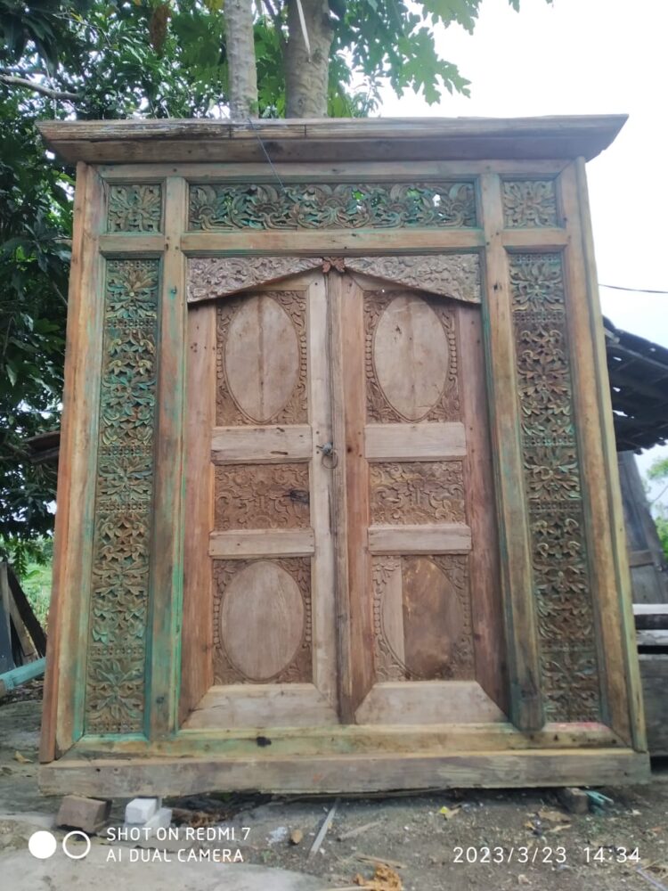 Antique Original Pre used Javanese Teak Door natural finish with carving