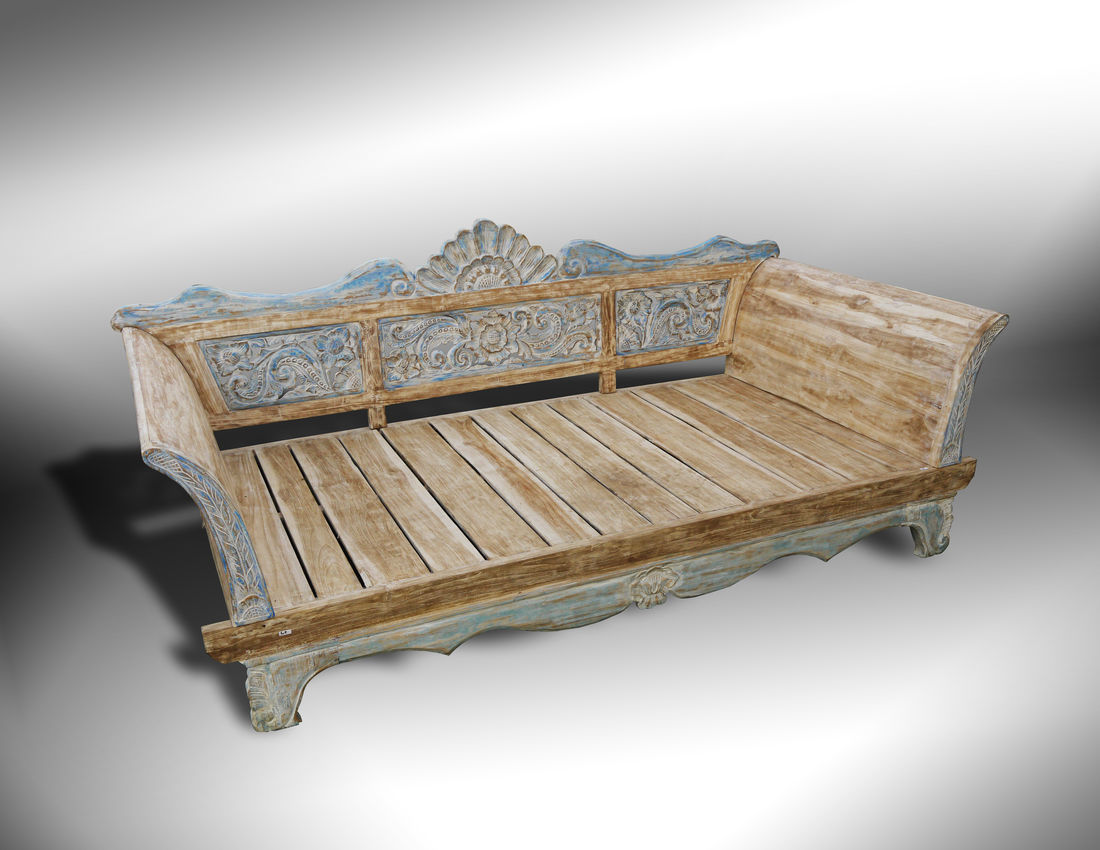 Batubulan Kartini Recycled Teak Daybed Medium (Vintage Blue/Creamwash)