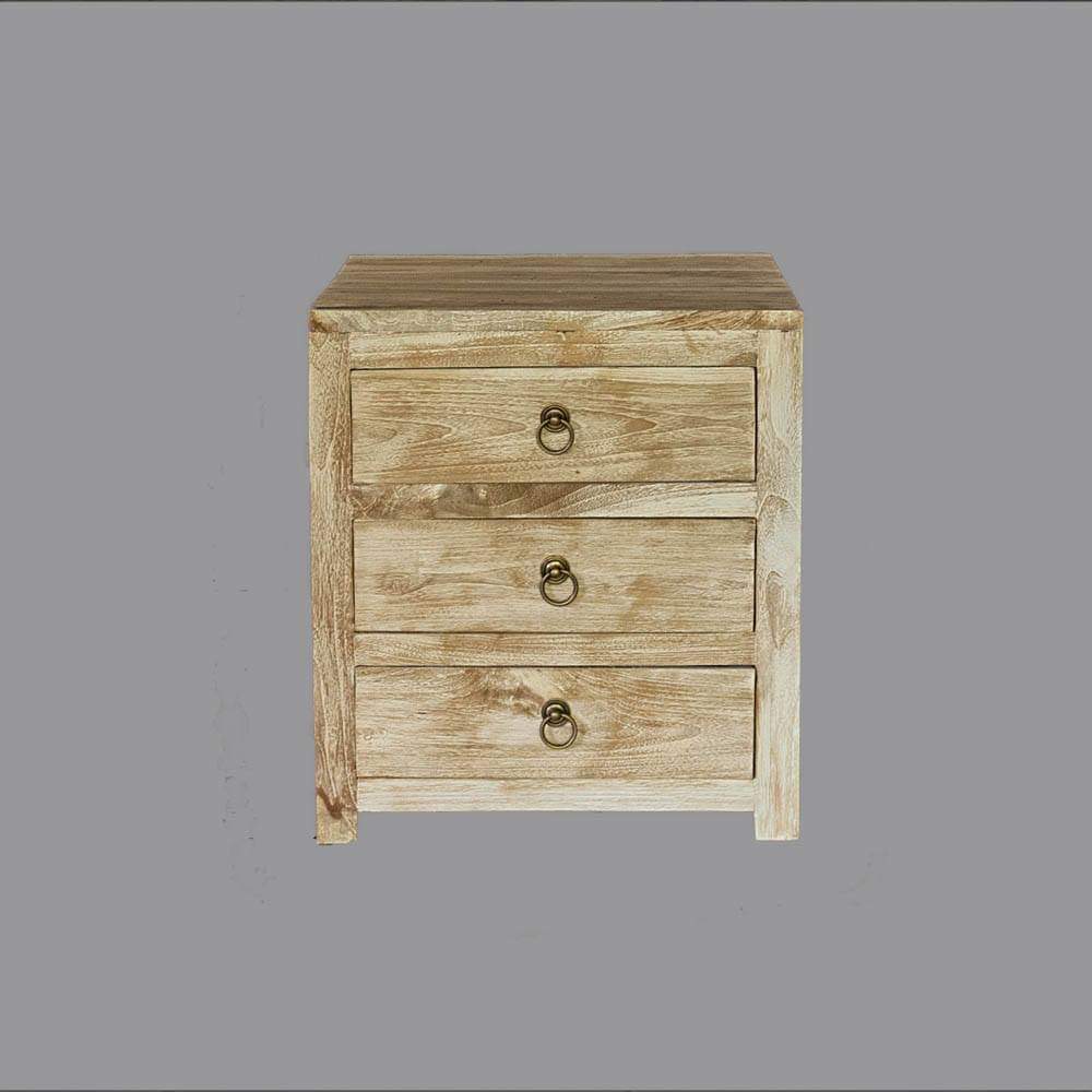 Bedside cabinetTeak 3 drawer Creamwash
