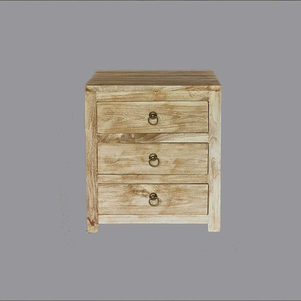 Teak 3 drawer Creamwash Bedside cabinet