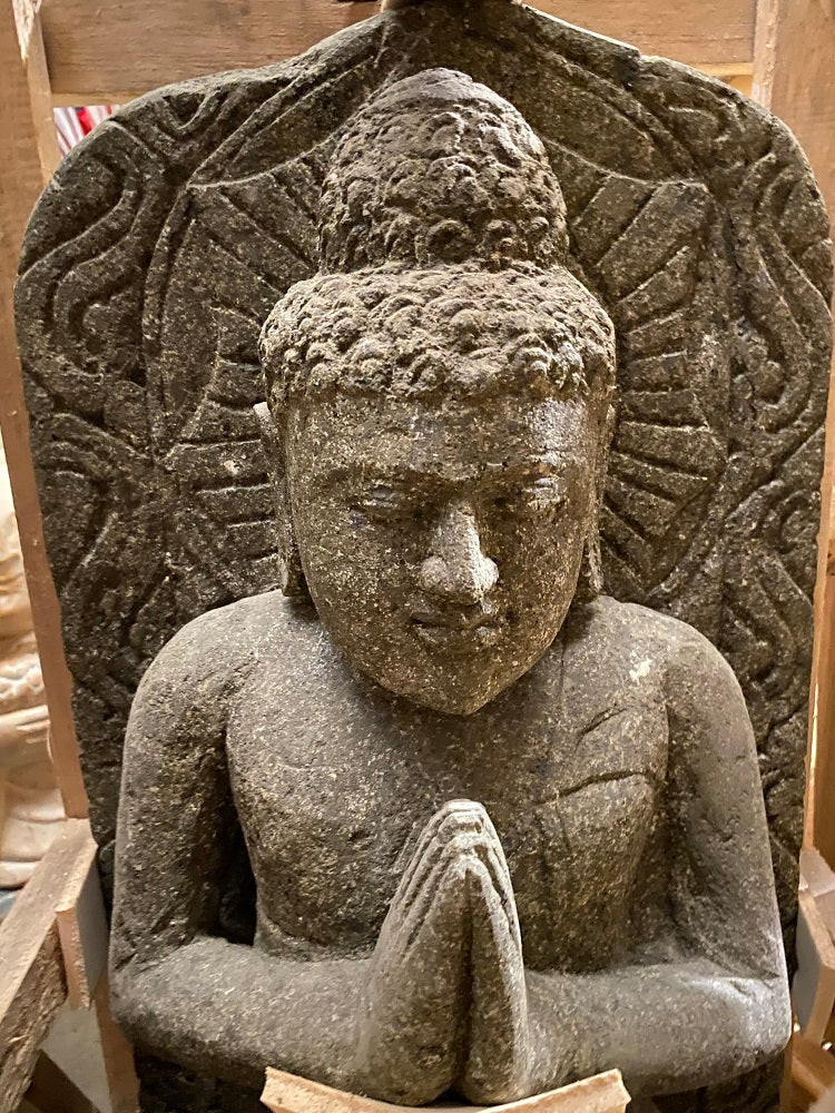 Buddha Greenstone 70cm(h) Welcome hands/Namaste Halo backpanel