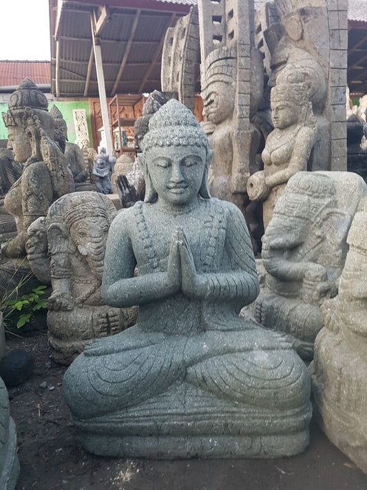 Buddha volcanic Greenstone 80cm(h) Namaste/welcome pose