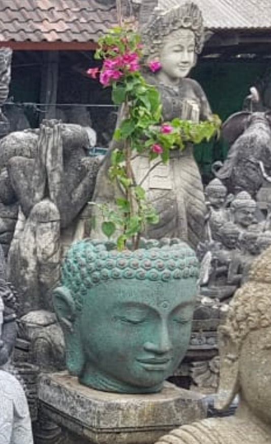 Buddha Head Planter Pot Cement Green 55cm(h)