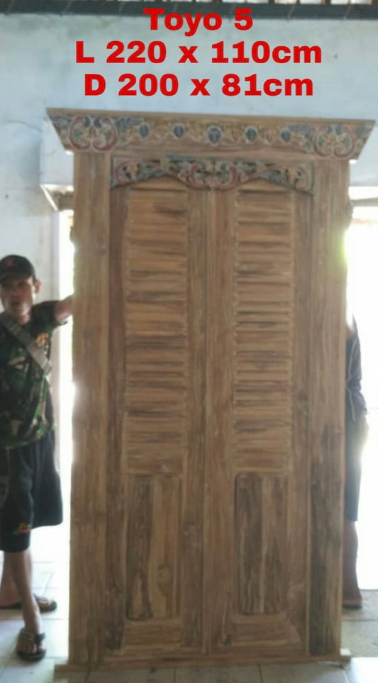 Recycled Teak carved Balinese Door louvre feature Natural wash