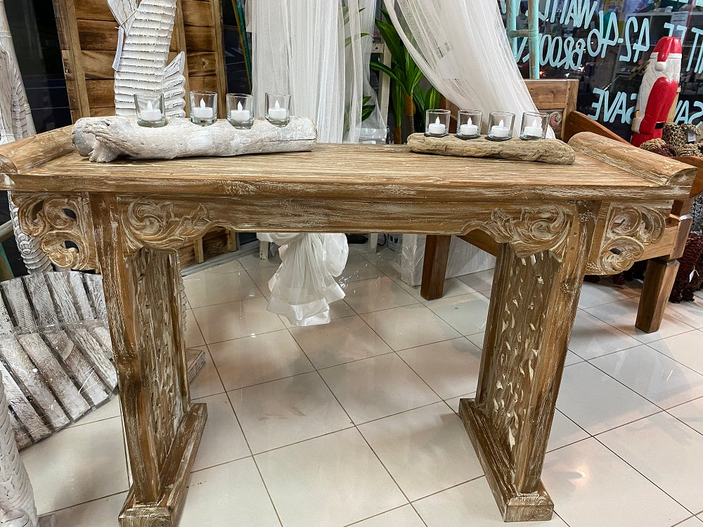 Teak Toyo Handcarved Side table 160 cm Natural wash